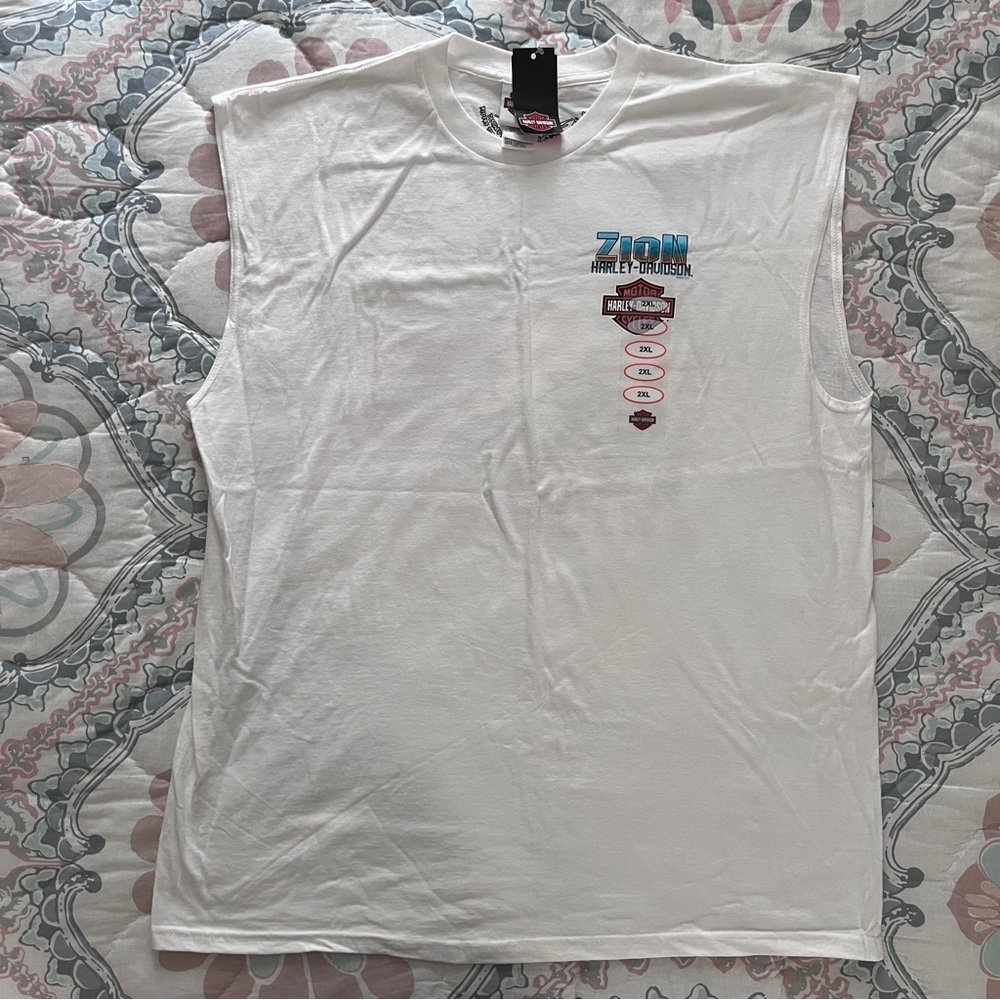 Harley-Davidson 2XL White Sleeveless Tee Zion, Washington, Utah